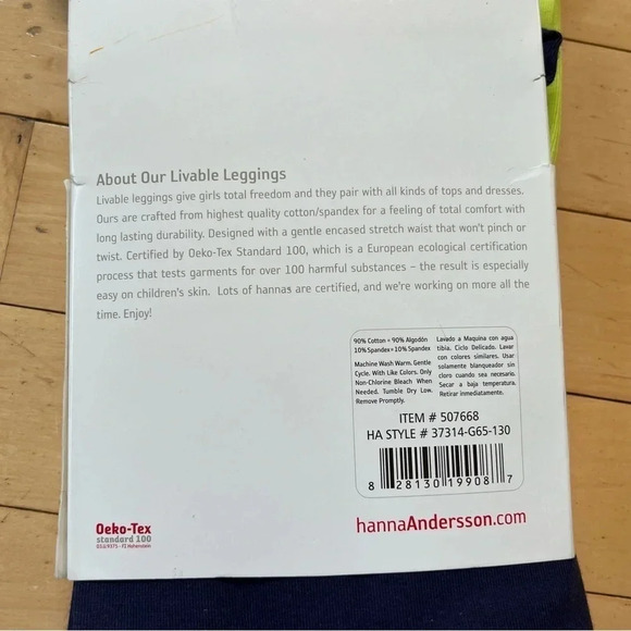NEW Hanna Andersson Girls 2 Pack Size 130 Neon Green / Navy Blue Leggings Lot - Picture 4 of 5